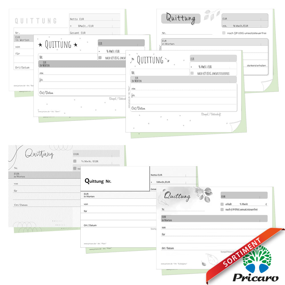 sortimentsübersicht quittungsblöcke mit durchschlag