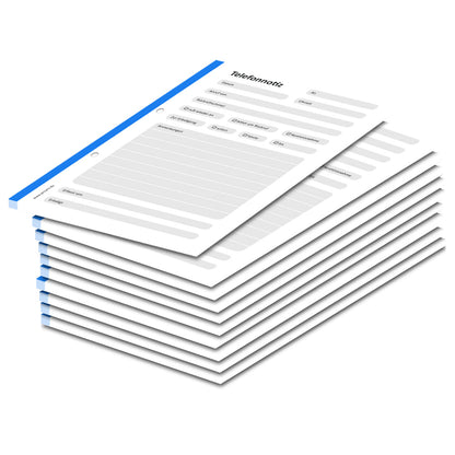 telefonnotizblock blau, gelocht, blau-graue optik mit platz für datum, anruferinfos und anmerkungen, 10er set