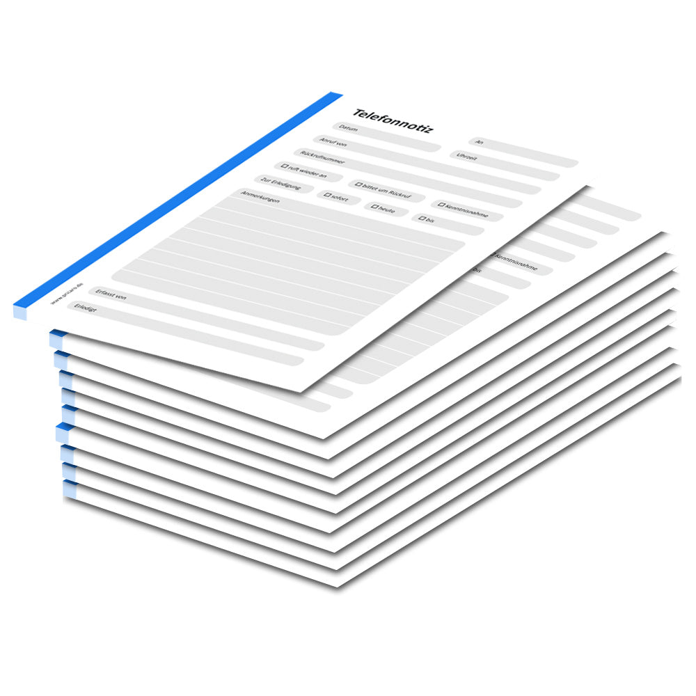 telefonnotizblock blau, ungelocht, mit platz für datum, anruferinfos und anmerkungen, 10er set