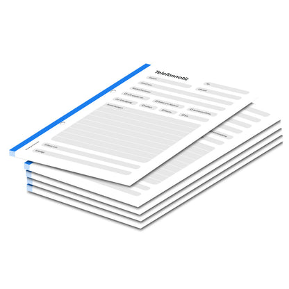 telefonnotizblock blau, gelocht, blau-graue optik mit platz für datum, anruferinfos und anmerkungen, 5er set