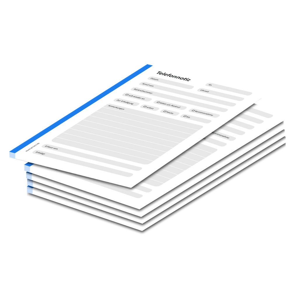 telefonnotizblock blau, ungelocht, mit platz für datum, anruferinfos und anmerkungen, 5er set