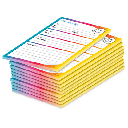 telefonnotizblock bunt, bunte optik mit platz für datum, anruferinfos und anmerkungen, 10er set