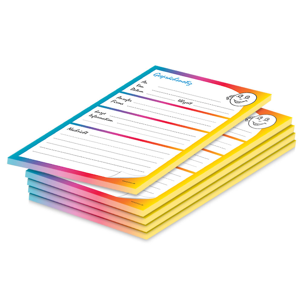 telefonnotizblock bunt, bunte optik mit platz für datum, anruferinfos und anmerkungen, 5er set