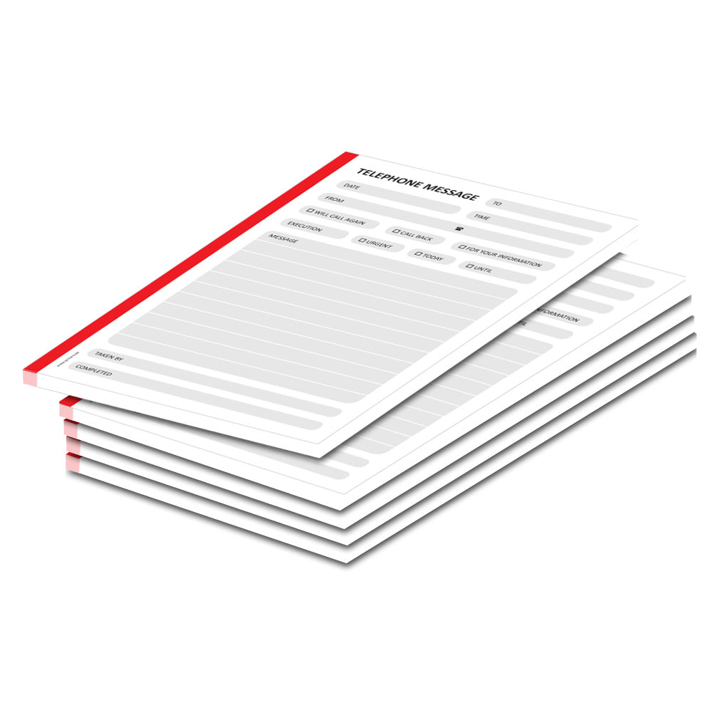 telefonnotizblock rot, ungelocht, rot-graue optik mit platz für datum, anruferinfos und anmerkungen, englische sprachversion, 5er set
