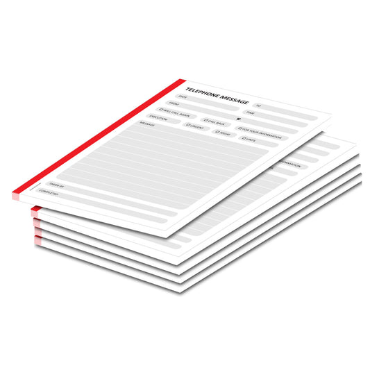 telefonnotizblock rot, ungelocht, rot-graue optik mit platz für datum, anruferinfos und anmerkungen, englische sprachversion, 5er set