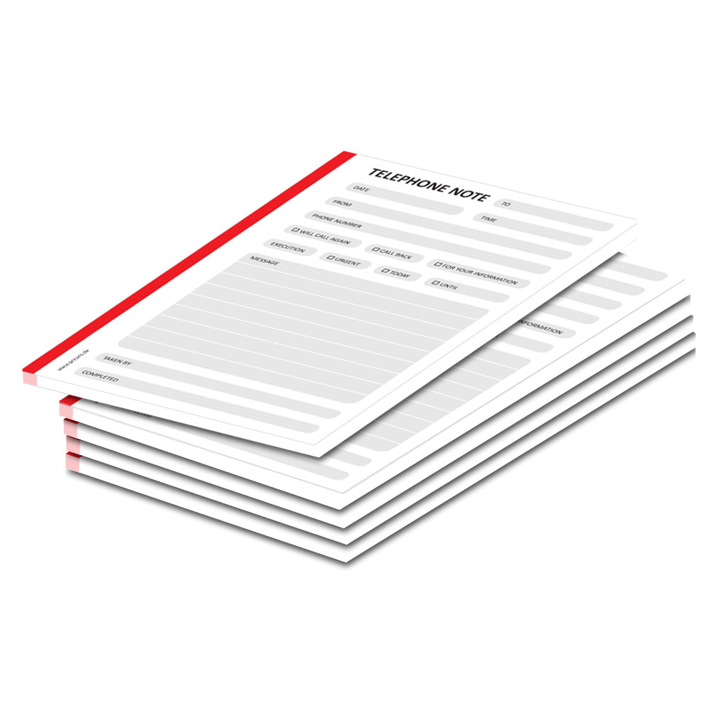 telefonnotizblock rot, ungelocht, rot-graue optik mit platz für datum, anruferinfos und anmerkungen, englische sprachversion, 5er set