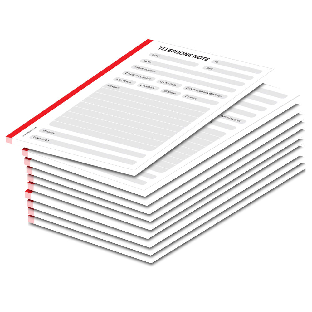 telefonnotizblock rot, ungelocht, rot-graue optik mit platz für datum, anruferinfos und anmerkungen, englische sprachversion, 10er set