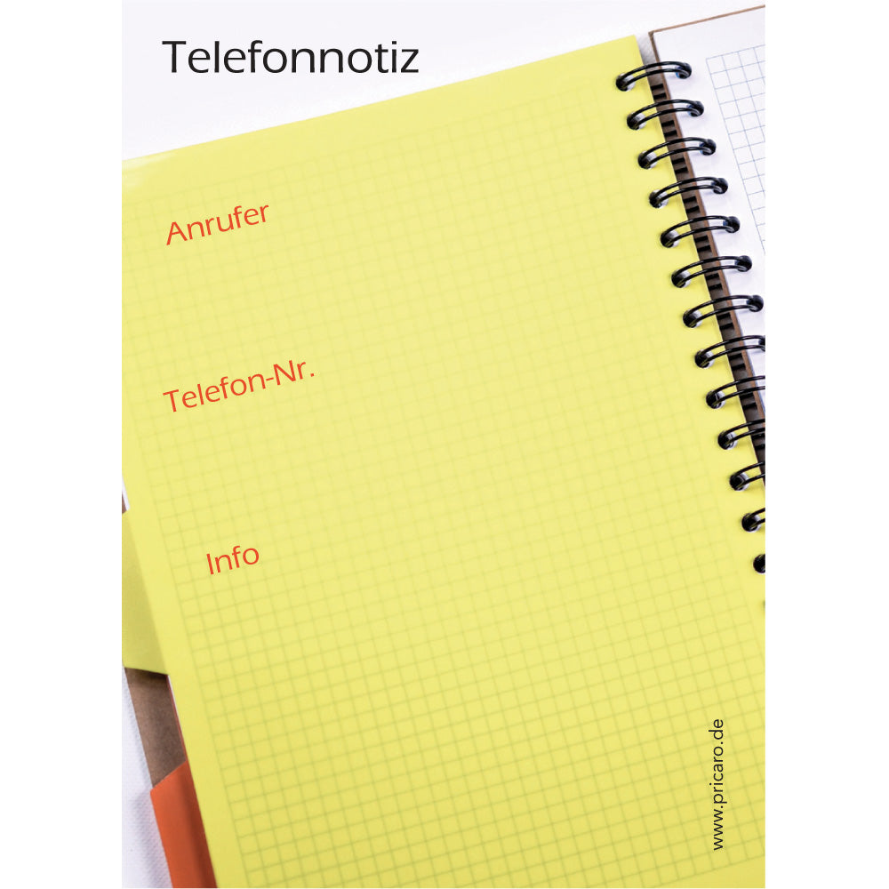 telefon-haftnotizblock planer, gelbe optik mit platz für anruferinfos und anmerkungen, front ansicht