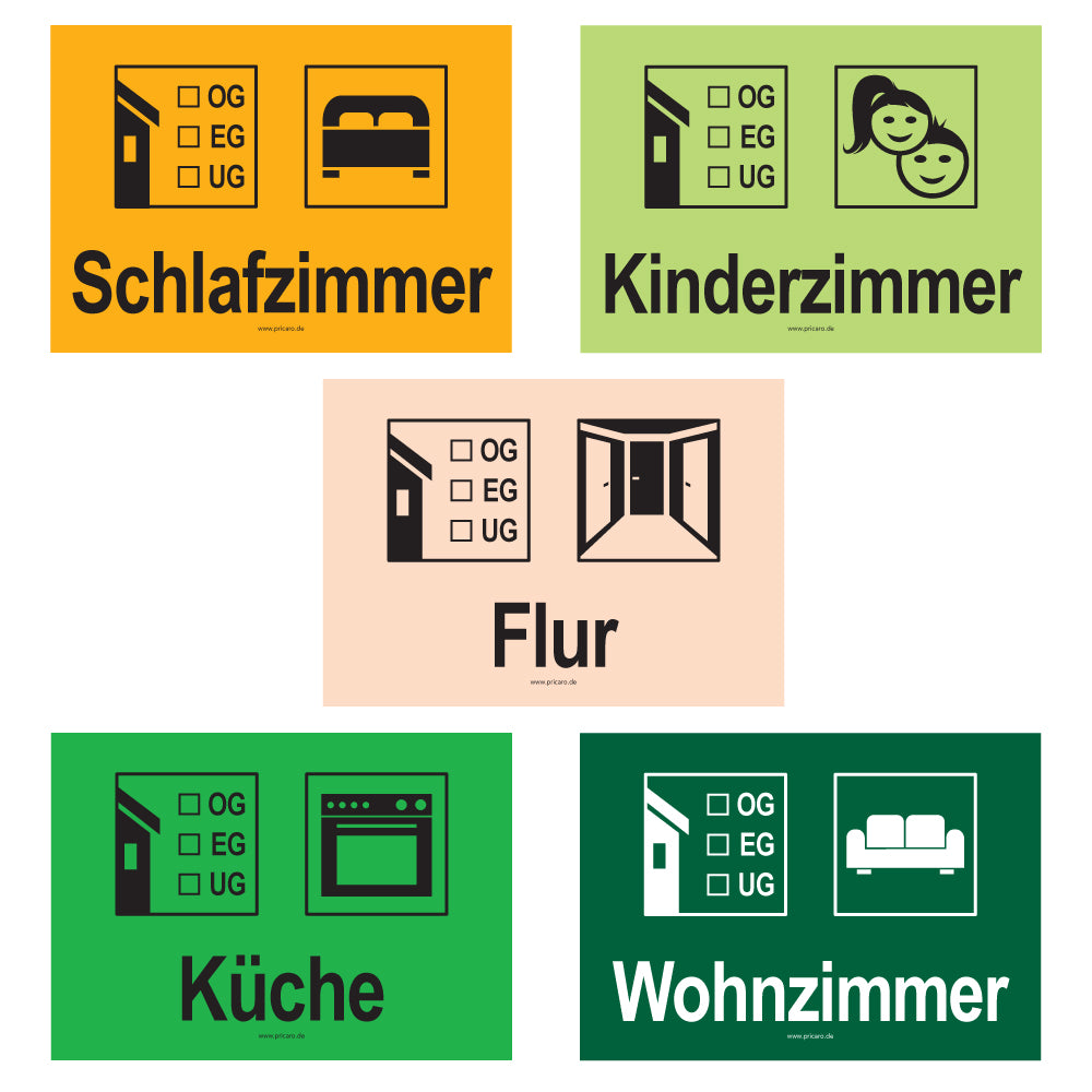 umzugsaufkleber, komplettpaket wohnung, teil 1 - aufkleber für schlafzimmer, kinderzimmer, flur, küche und wohnzimmer