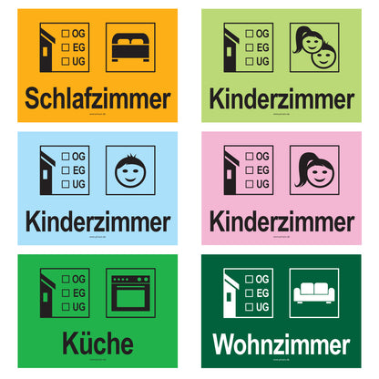 umzugsaufkleber, komplettpaket haus, teil 1, schlafzimmer, kinderzimmer 1, kinderzimmer 2, kinderzimmer 3,küche, wohnzimmer