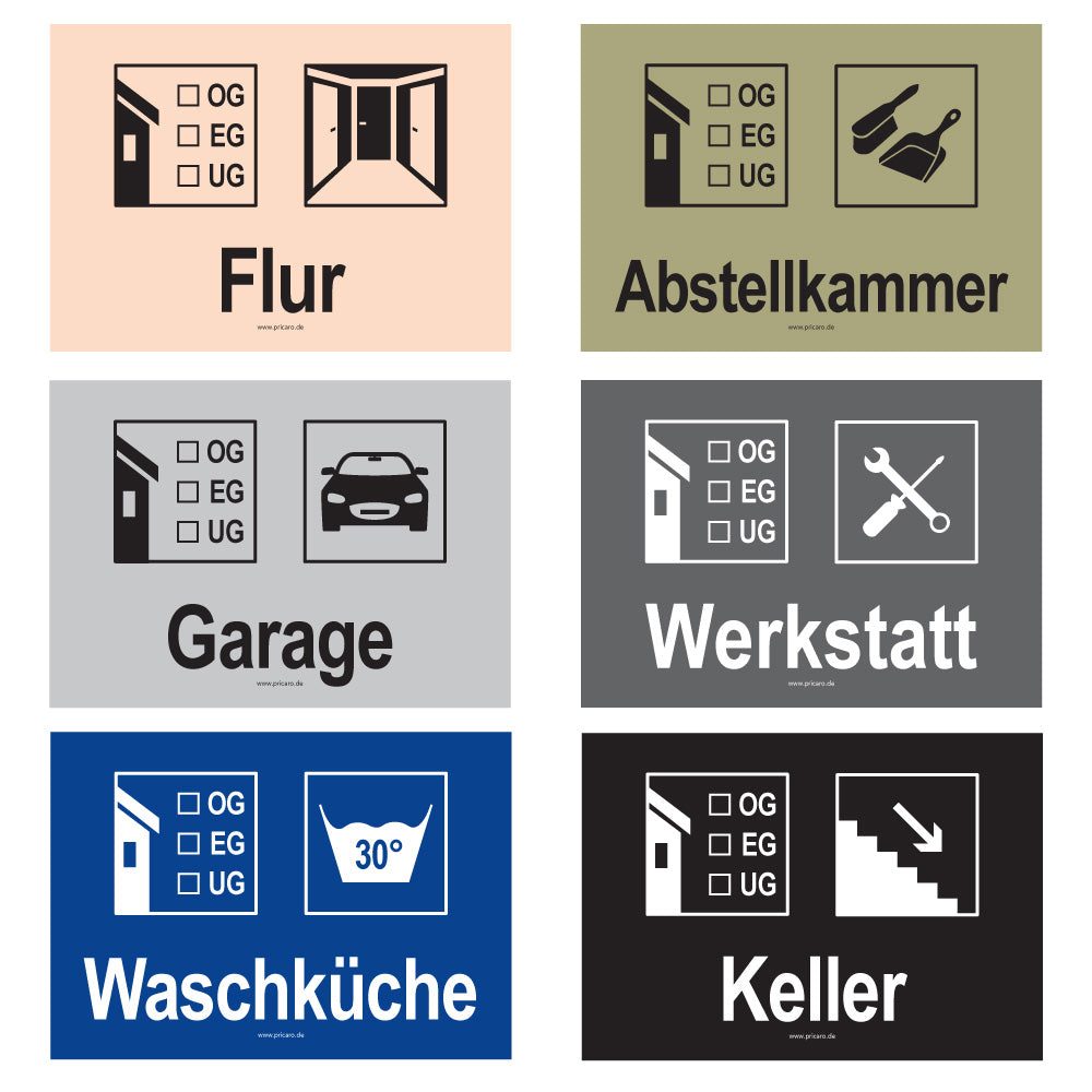 umzugsaufkleber, komplettpaket haus, teil 2, flur, abstellkammer, garage, werkstatt, waschküche, keller
