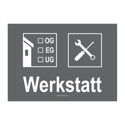 umzugsaufkleber, werkstatt, grau, stockwerkangabe zum ankreuzen