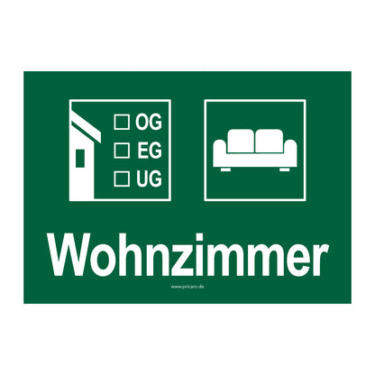 umzugsaufkleber, wohnzimmer, dunkelgrün, stockwerkangabe zum ankreuzen