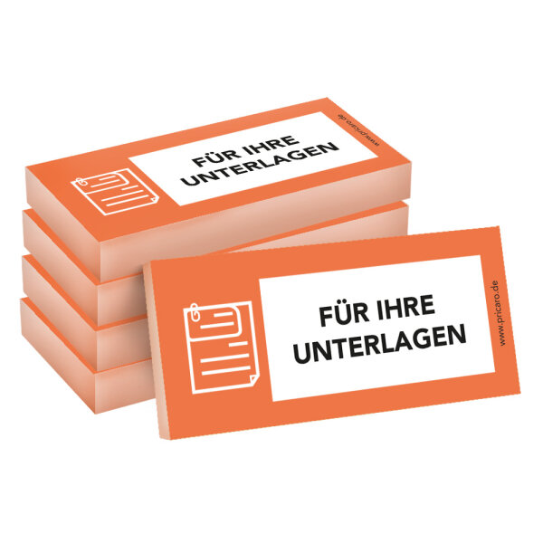 PRICARO Haftnotizen "Für Ihre Unterlagen", orange, 100 Blatt, 5 Stück